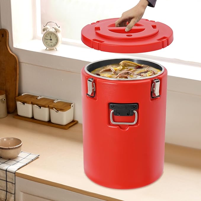 Eapmic 42.27Qt Insulated Food Container, Stainless Steel Container, 40L Commercial Soup Carrier 15 Hours Heat Preservation for Hot and Cold Food Storage Restaurant Canteen Home Lunch Use (Red, 40L)