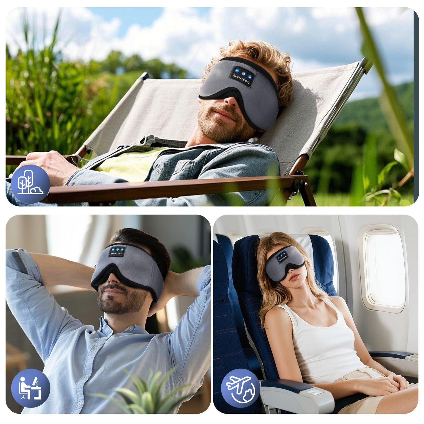 ZHENYEMEI 3D Sleep Mask with Bluetooth Headphones, Sleeping Headphones for Side Sleepers, Wireless Music Eye Mask with Ultra-Thin Stereo Speakers for Men, Women, Tech Gifts, Grey