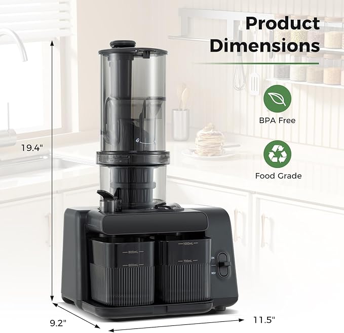 ARLIME Cold Press Juicer, Slow Masticating Juicer w/ 5.3 Inch Large Feed Chute, Juice Extractor w/Reverse Button & Cleaning Brush, Easy to Clean, Juicer Machine for Whole Vegetables & Fruits