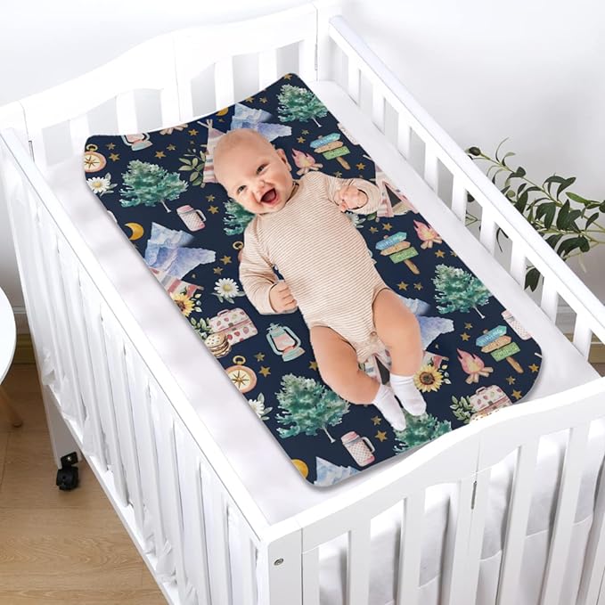 Outdoor Camping Baby Changing Pad Covers for Boy Girl 32''x16'' Summer Campsite Fitted Diaper Change Table Sheets Love Camp Camping Adventure Soft Nursery Baby Changing Pad Table Mats
