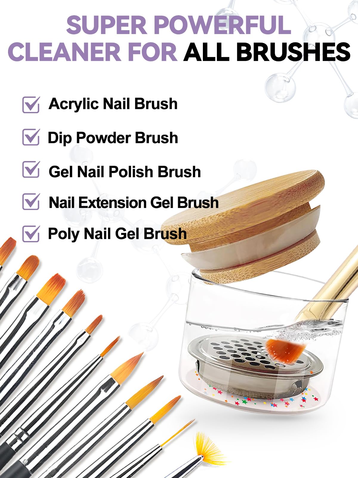 TOROKOM Acrylic Nail Brush Cleaner, 4 OZ Acrylic Brush Cleaner Nail Brush Cleaner Conditioner with Dappen Dish and Scrub Brush f