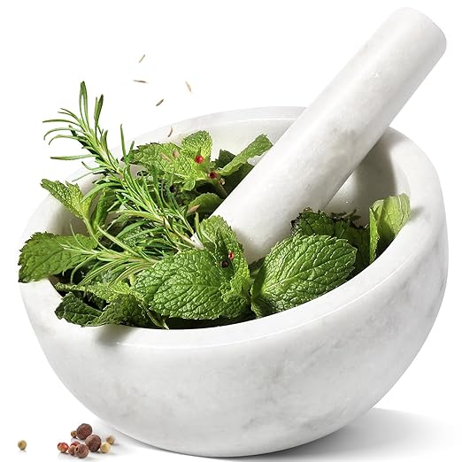 Koville Marble Mortar and Pestle Set, 7"-4 Cups Grinder Bowl for Guacamole, Salsa, Pill Crusher, Spice, Herb, Garlic, Nut, Heavy Duty Grinder for Kitchen(Namib Fantasy)