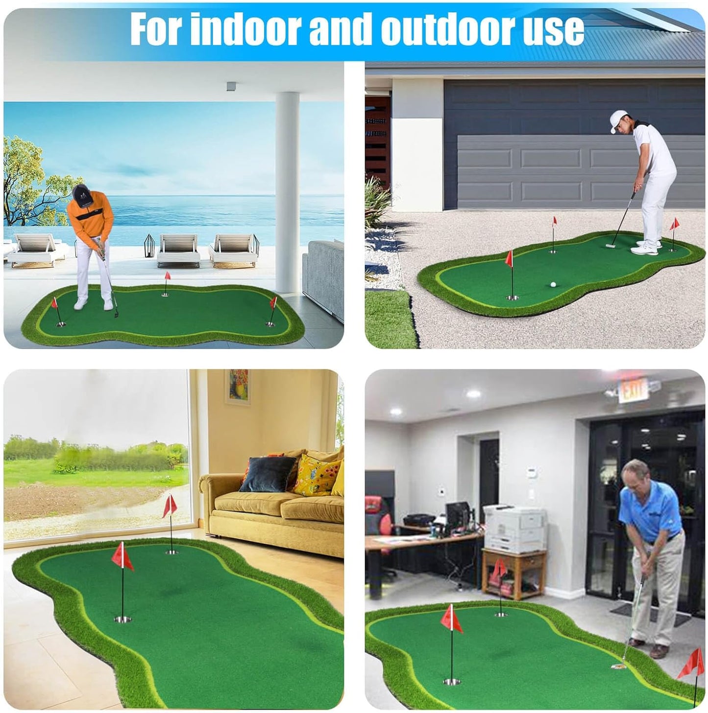 Golf Putting Green/Mat-Golf Training Mat- Professional Golf Practice Mat- Green Long Challenging Putter for Indoor/Outdoor
