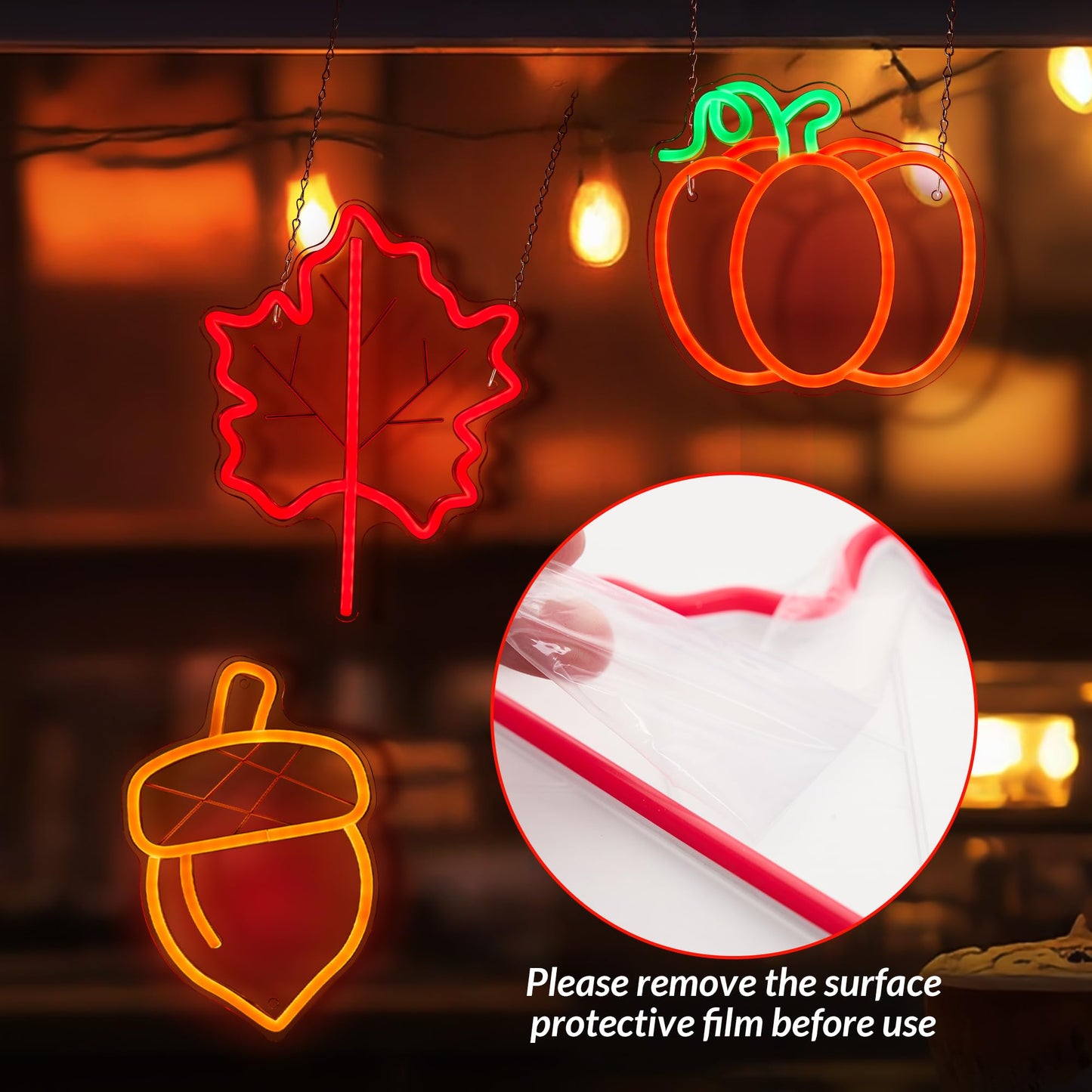 Hanna Roberts 3 Pcsthanksgiving Neon Sign  Pumpkin Maple Leaf Acorn Neon Led Lights  Usb Powered Window Lights For Halloween Thanksgiving Party  3D Wall Art Signs For Home Bedroom Living Room