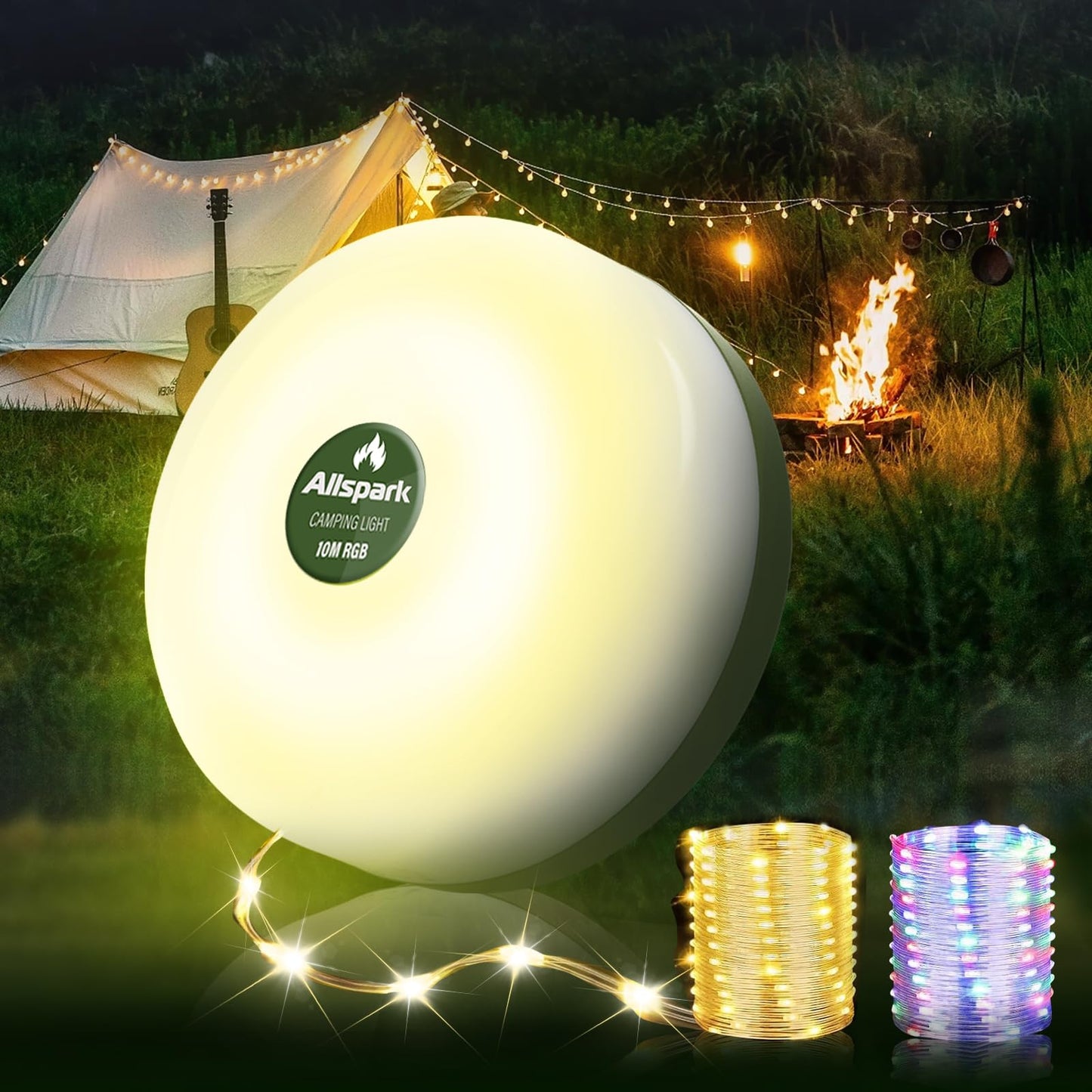 Camping String Lights Rechargeable Allspark 4 In 1 Quick Storage 32.8Ft Outdoor String Lights With 8 Lighting Modes Portable Led Fairy Lights For Christmas Decor Patio Tents Garden Party Holiday Gift