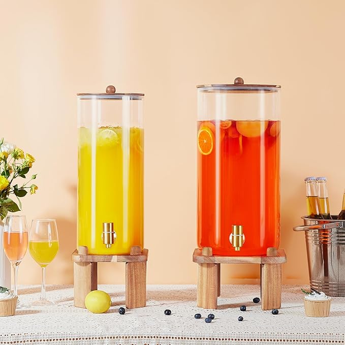 2 Gallon Large Drink Dispenser for Parties,Glass Beverage Dispenser with Stand,Water Drink Dispenser with Airtight Valve,Lemonade Dispenser for Fridge,Water, Juice,Punch,Cocktails,Ice Tea & Sun Tea-8L