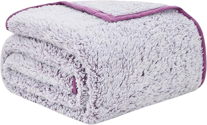 EMME Fuzzy Blanket Soft Fleece Throw Blankets for Women, Fluffy Sherpa Throws(Plush Purple,90"x90")