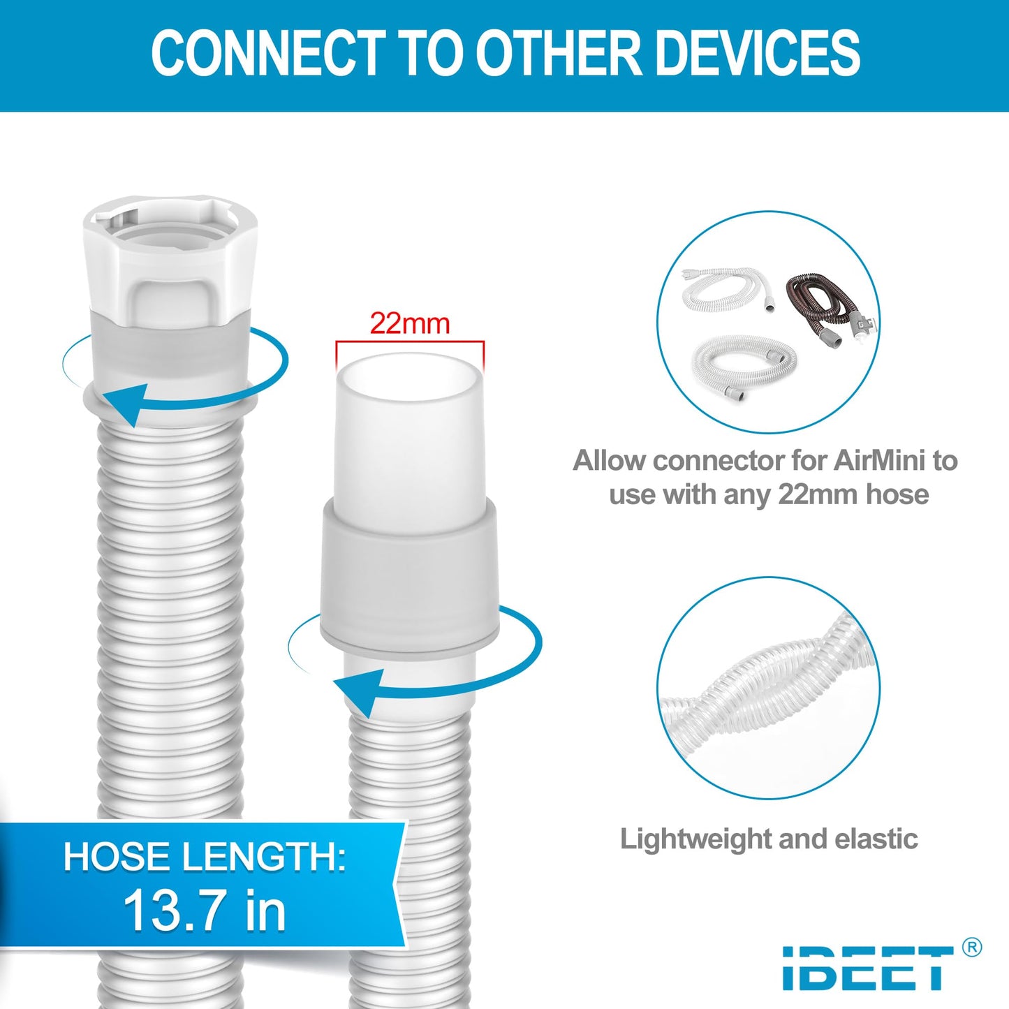 Replacement Connector for P10 Compatible with AirMini & Airfit w/Strap, Humi Dx Plus (6PCS) & Short Tube to Connect Any 22mm Hose, IBEET Replacement Supplies for P10