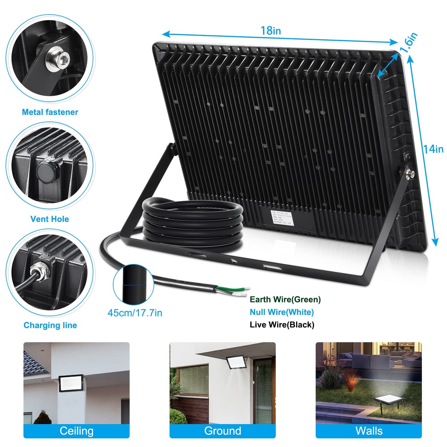 Xycn 400W Led Stadium Flood Lights Outdoor(2350W Equivalent) 50000Lm Super Bright Led Arena Lights 100-277V Ip66 Waterproof 5000K Daylight White Commercial Lighting For Sports Fields And Counts