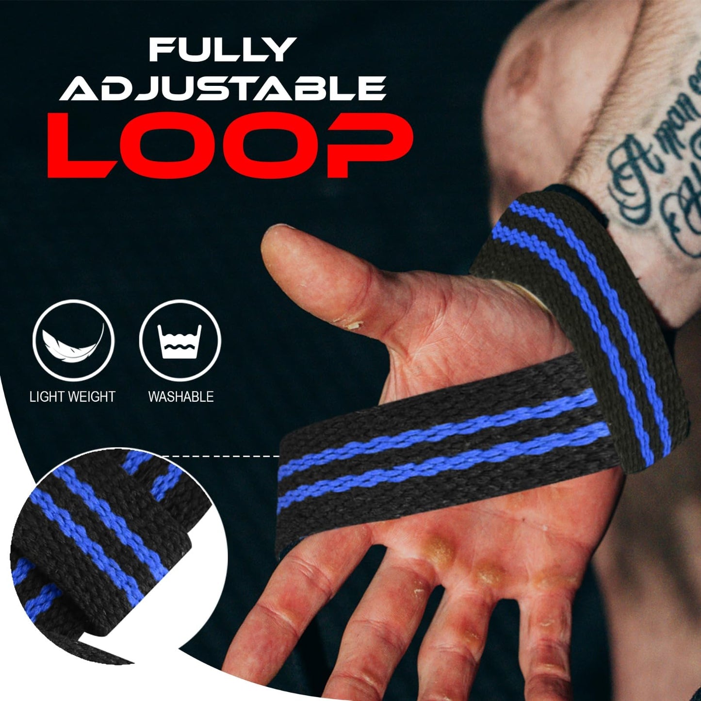 BEAST RAGE Lifting Wrist Straps for Weightlifting, Straps Gym Grip Power Workouts Lifting Straps Padded Cotton Men Women Wrap Lift, Deadlift Bodybuilding Weight Lifting Exercise Straps (Black/blue)