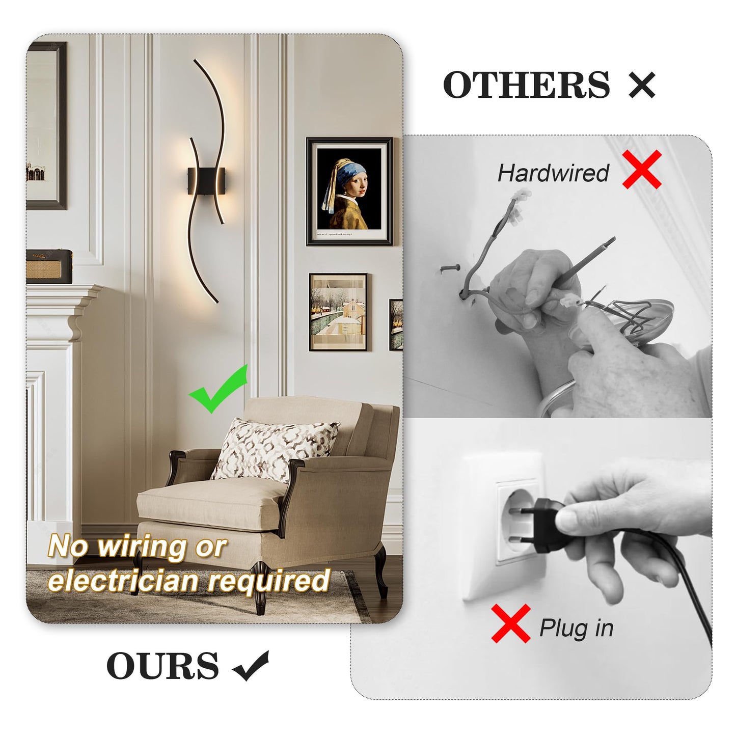 KARTOOSH Battery Operated Wall Sconce, Remote Control, LED, Stepless Colors 3000K-6000K, 39.3 Inch, Black, Model ZM319BB
