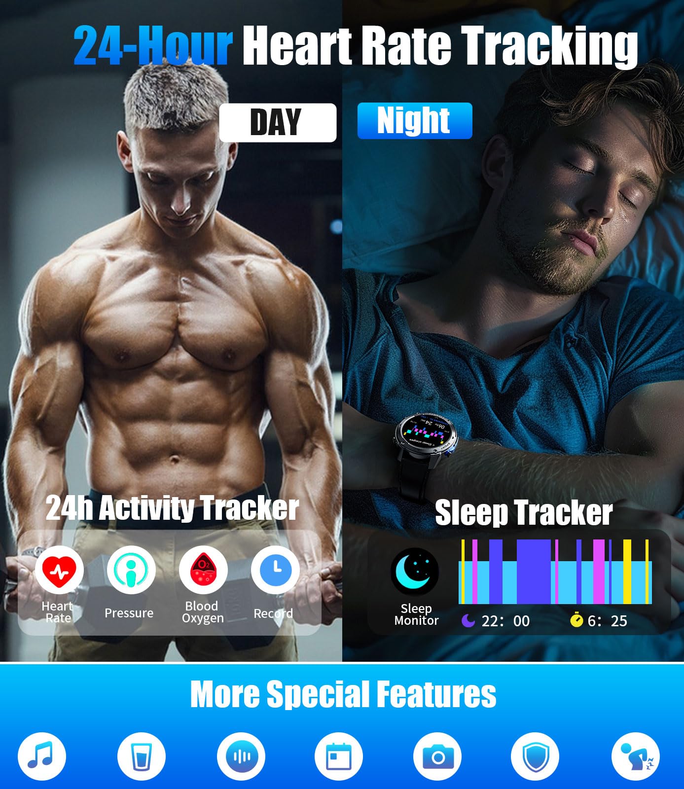 GPS Smart Watch for Men(Answer/Make Call),6 Satellite Positioning/Compass,50M Waterproof,600mAh Extra-large battery,1.43" AMOLED,170 Fitness Sports Modes/Heart Rate/SpO2/pedometer for Android/iOS