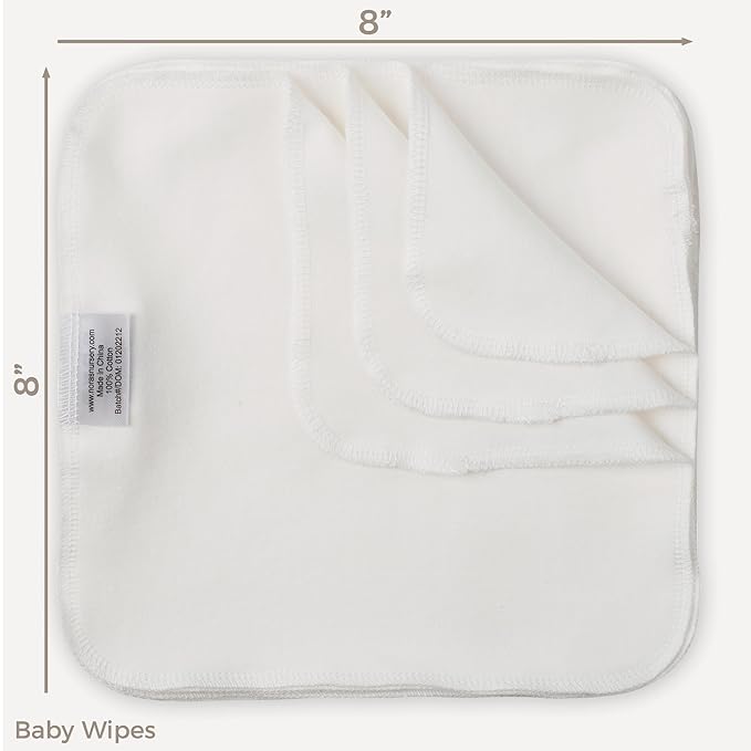 Nora's Nursery Reusable Baby Wipes, 100% Cotton Washcloths, Soft and Absorbent Towels for Newborn Bath and Face, Includes 20 Wipes with 1 Waterproof Pod for On-The-Go Moms,- Sage