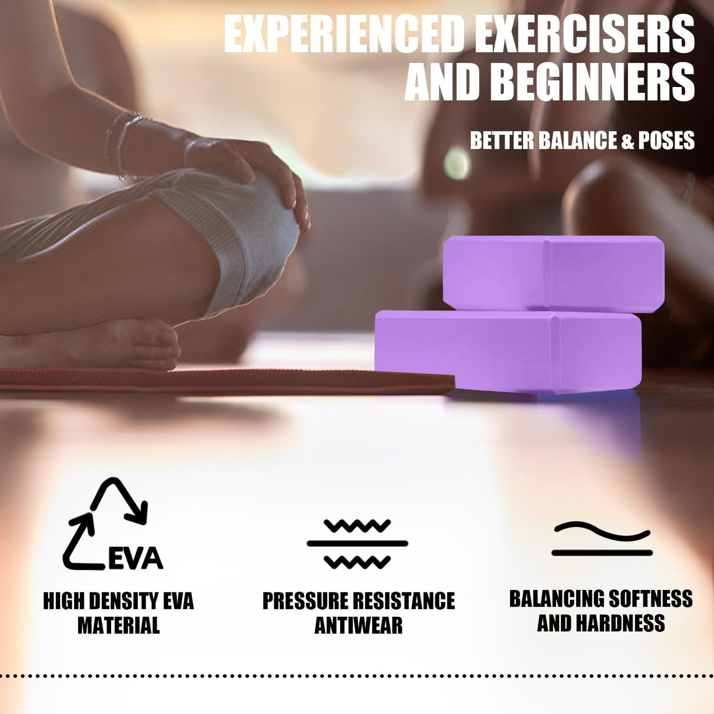 2 Pcs Yoga Blocks, 9"x6"x3" Foam Blocks Yoga Props for Pilates Stretching and Meditation Exercise Blocks Lightweight Yoga Essentials (Purple, normal)