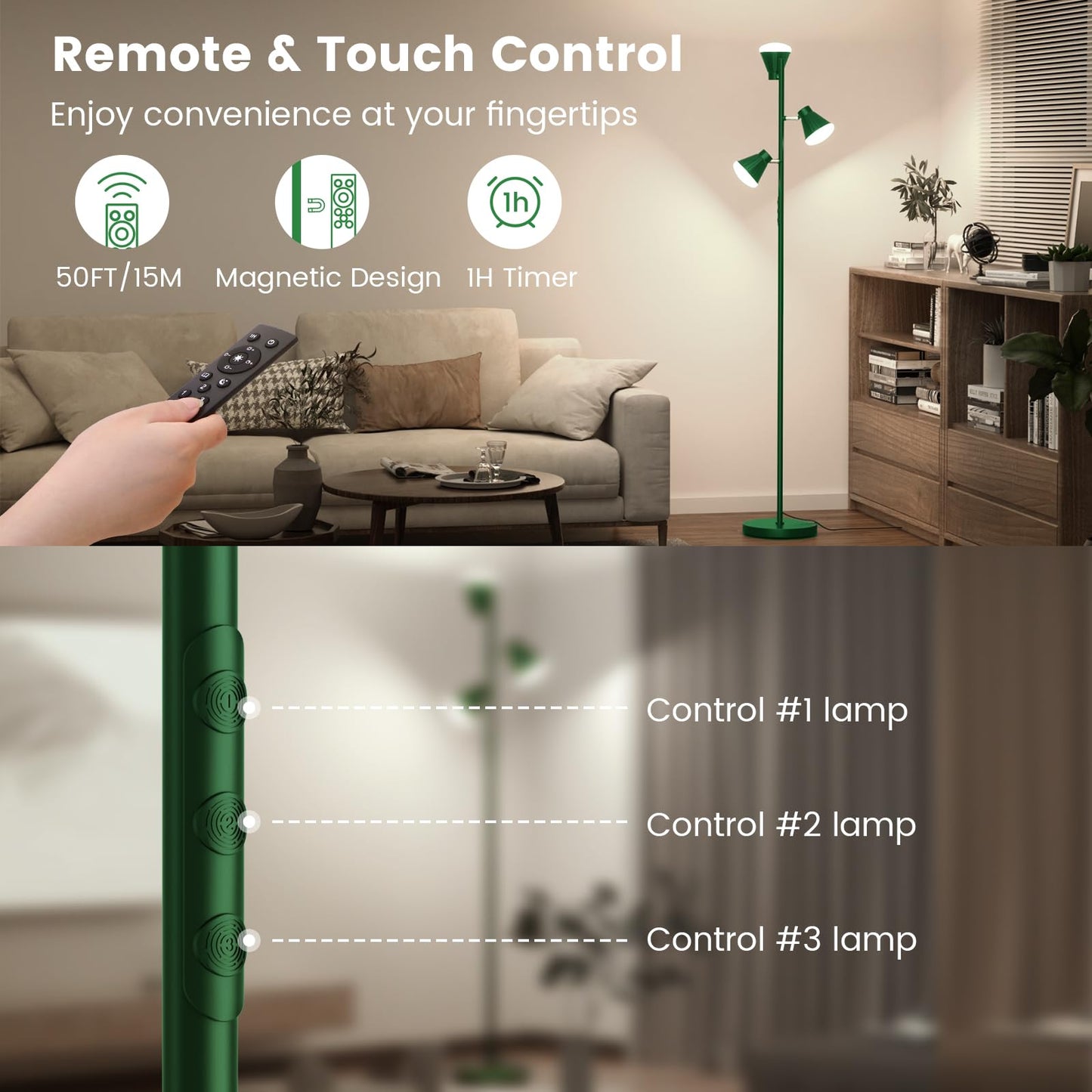SIBRILLE 36W LED Floor Lamp, Dimmable with Remote, 4 Color Temps, Green, Model H107812