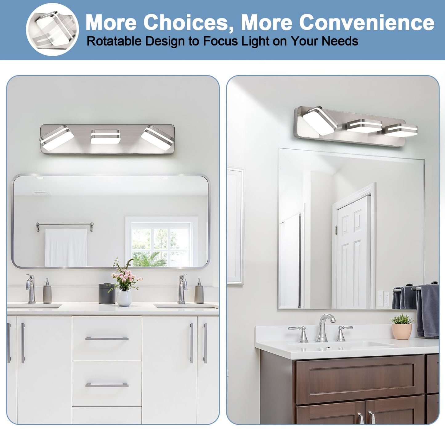 1300Lm Led Modern Bathroom Vanity Light Fixtures  360?Rotate Acrylic Brushed Nickel Vanity Lights For Bathroom  Modern Wall Lighting Fixtures Over Mirror Kitchen Living (Natural White Light 5000K)