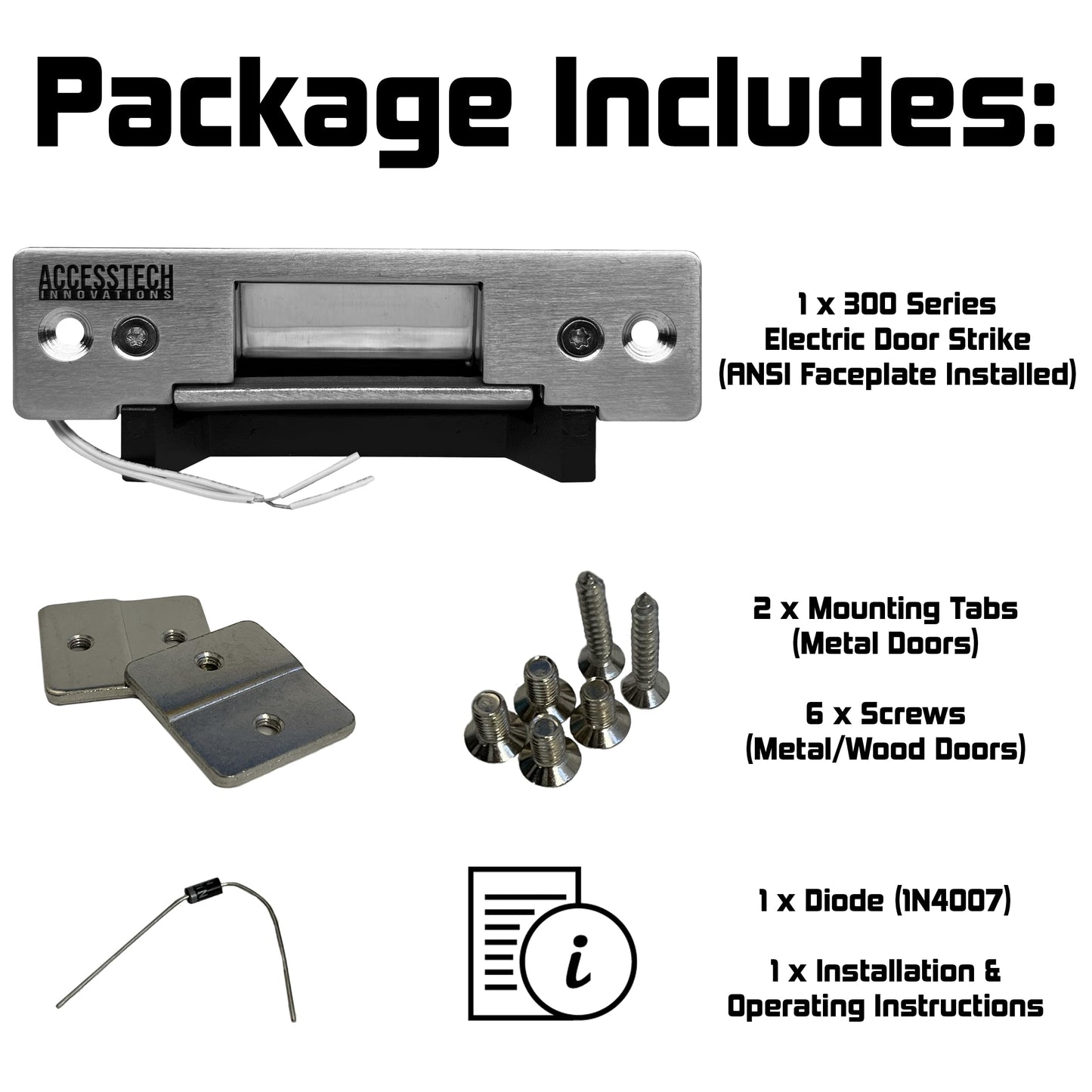 Heavy Duty Electric Strike Door Lock ANSI Standard Access Control System | 2,200+ LBS | Fail-Secure/Fail-Safe Adjustable | 12VDC Input Voltage | AccessTech Innovations | Model: 300
