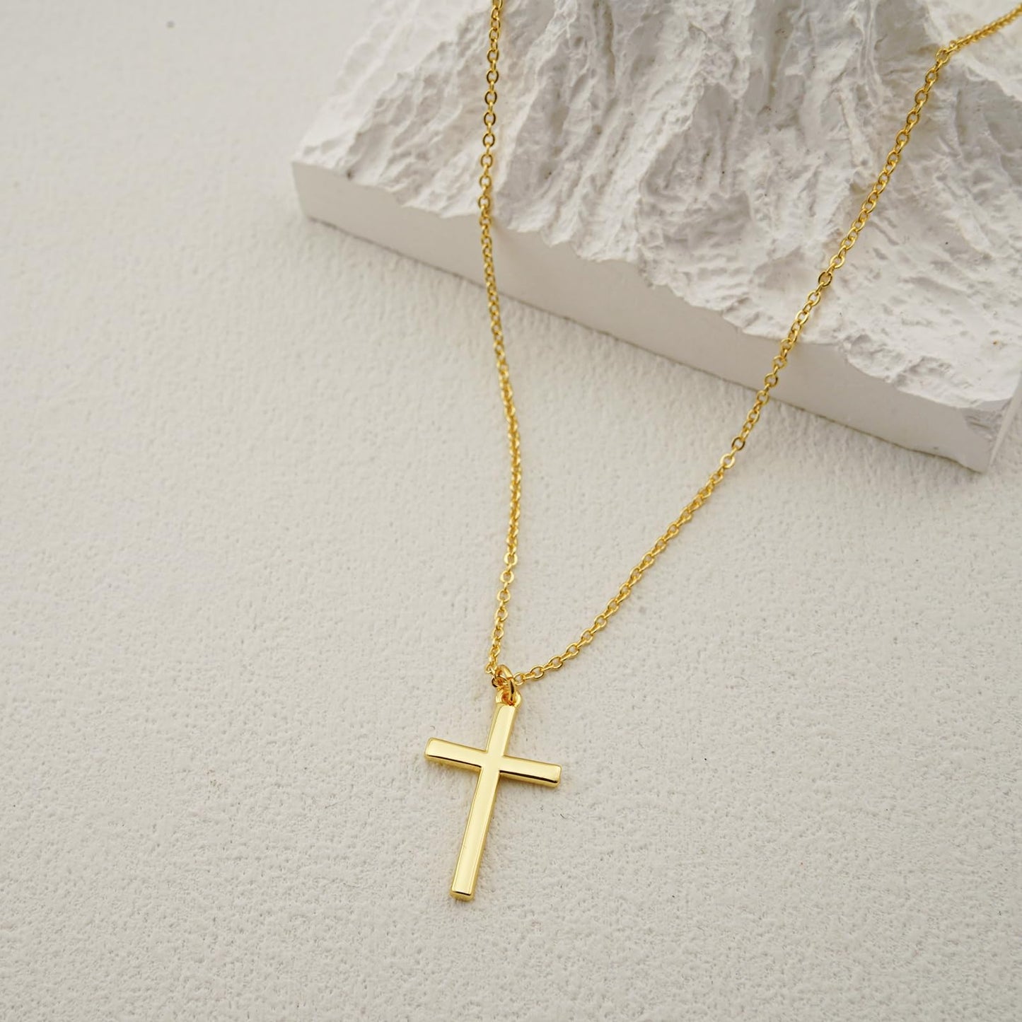 Bheop Cross Necklace for Women Trendy 14K Real Gold Plated Dainty Cross Pendant Choker Faith Charm Necklaces Simple Cute Religio