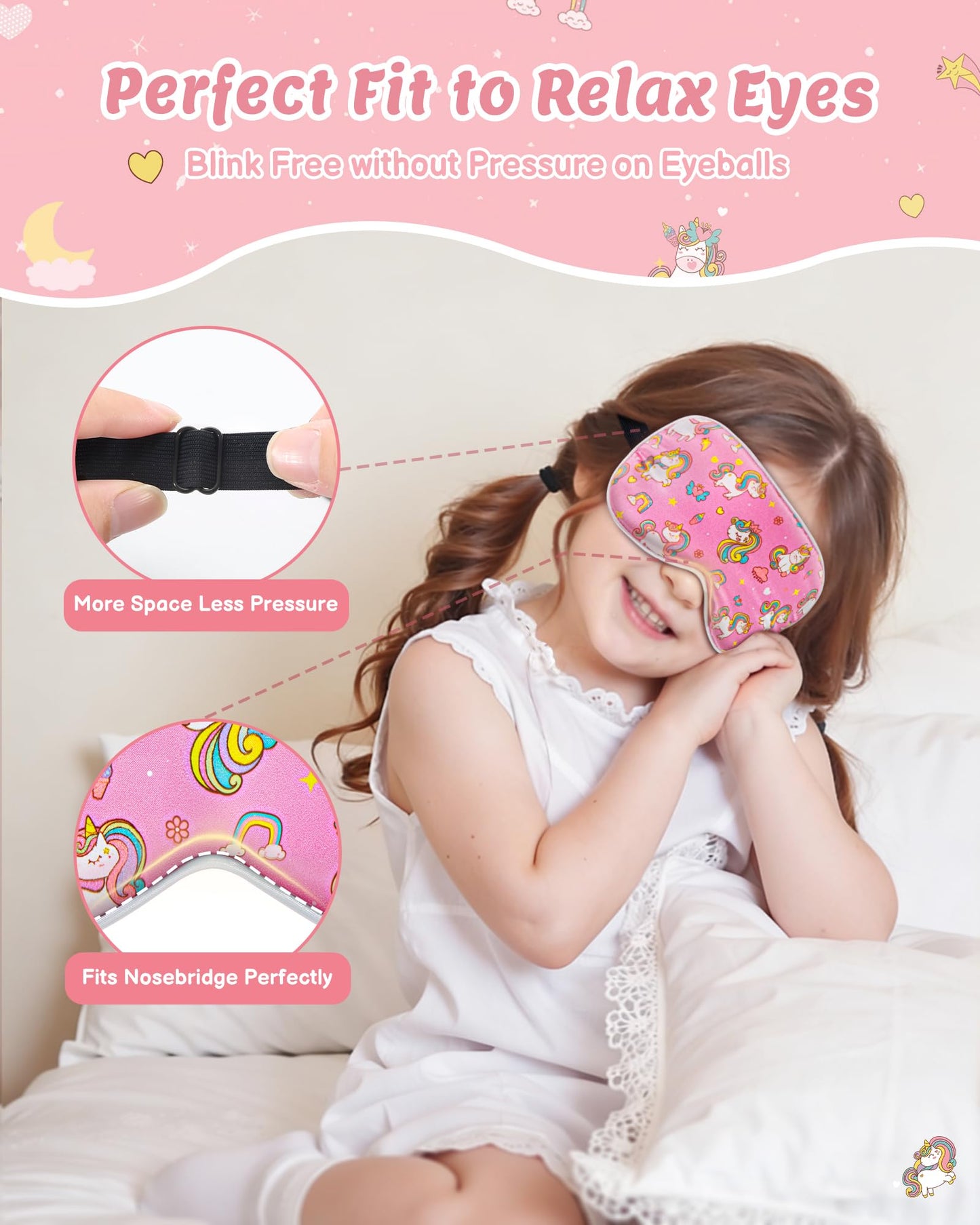BeeVines Kids 100% Real Mulberry Silk Sleep Mask 2 Pack, Original Design Pure Silk Sleeping Eye Masks for Girls, Skin-friendly Blackout Eye Cover, Adjustable Strap, Reduce Puffy Eyes, for Travel Gifts