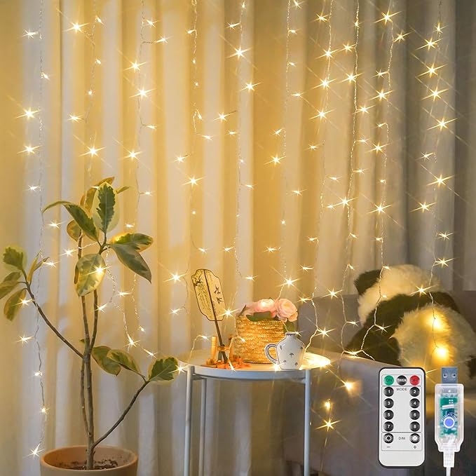suddus Curtain Lights for Bedroom, 150 Led Hanging String Light Outdoor, Fairy Curtain Lights Indoor for Christmas, Dorm, ...