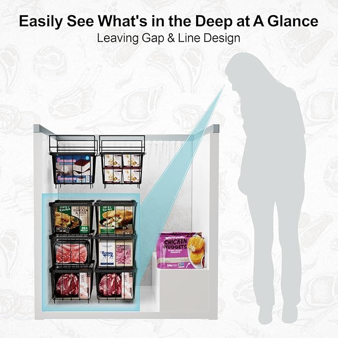 iSPECLE Freezer Organizer Bins - Fit 7 Cu.Ft Chest Freezer, Expand from 15.8" to 18.1" (L) Deep Freezer Organizer Bins, 2 Pack Small Hanging Freezer Baskets for Chest Freezer, Black