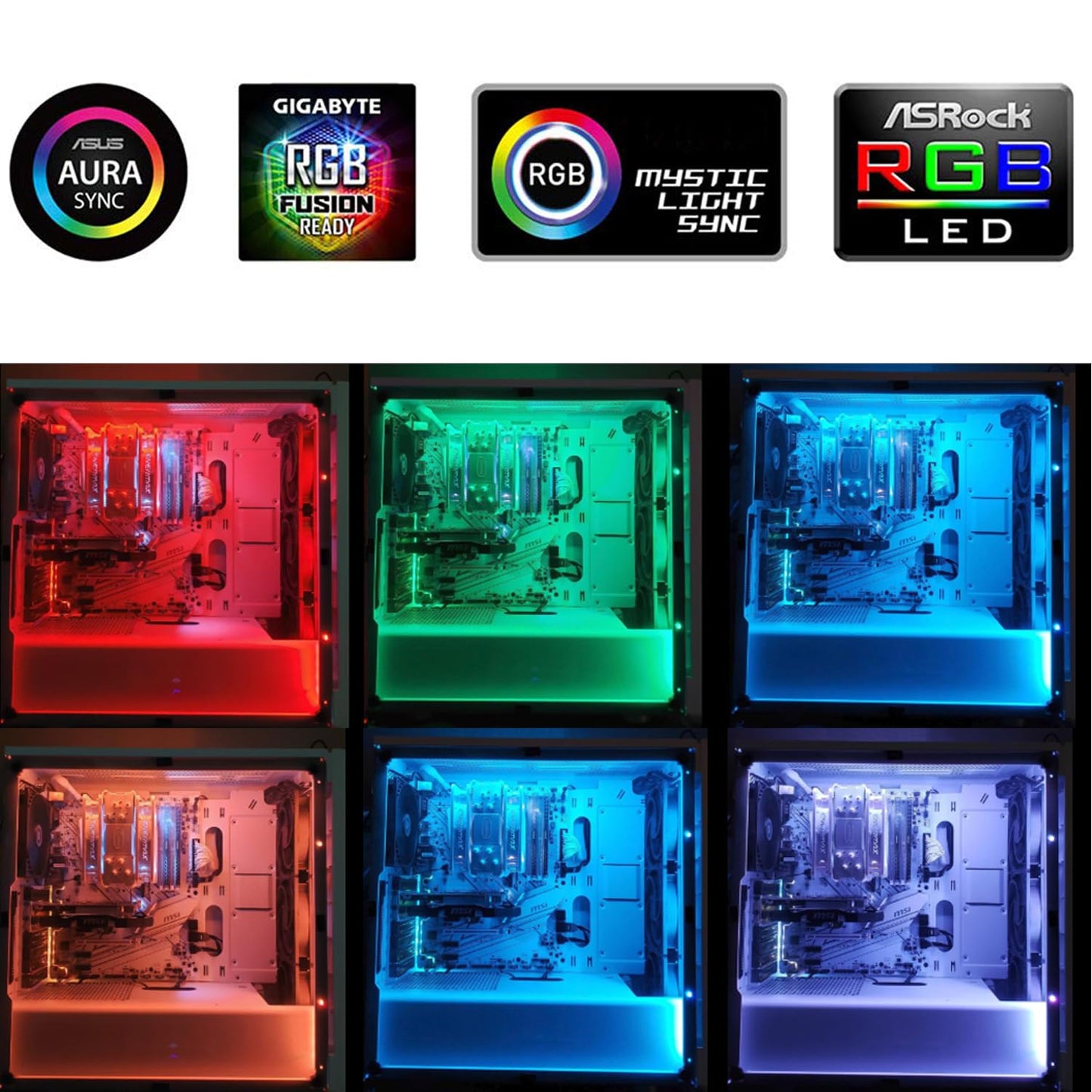 airgoo RGB LED Strip Light, 2pcs Magnetic, 12V 4-Pin, Compatible with ASUS Aura, MSI Mystic Light, Model AGMGCL0006