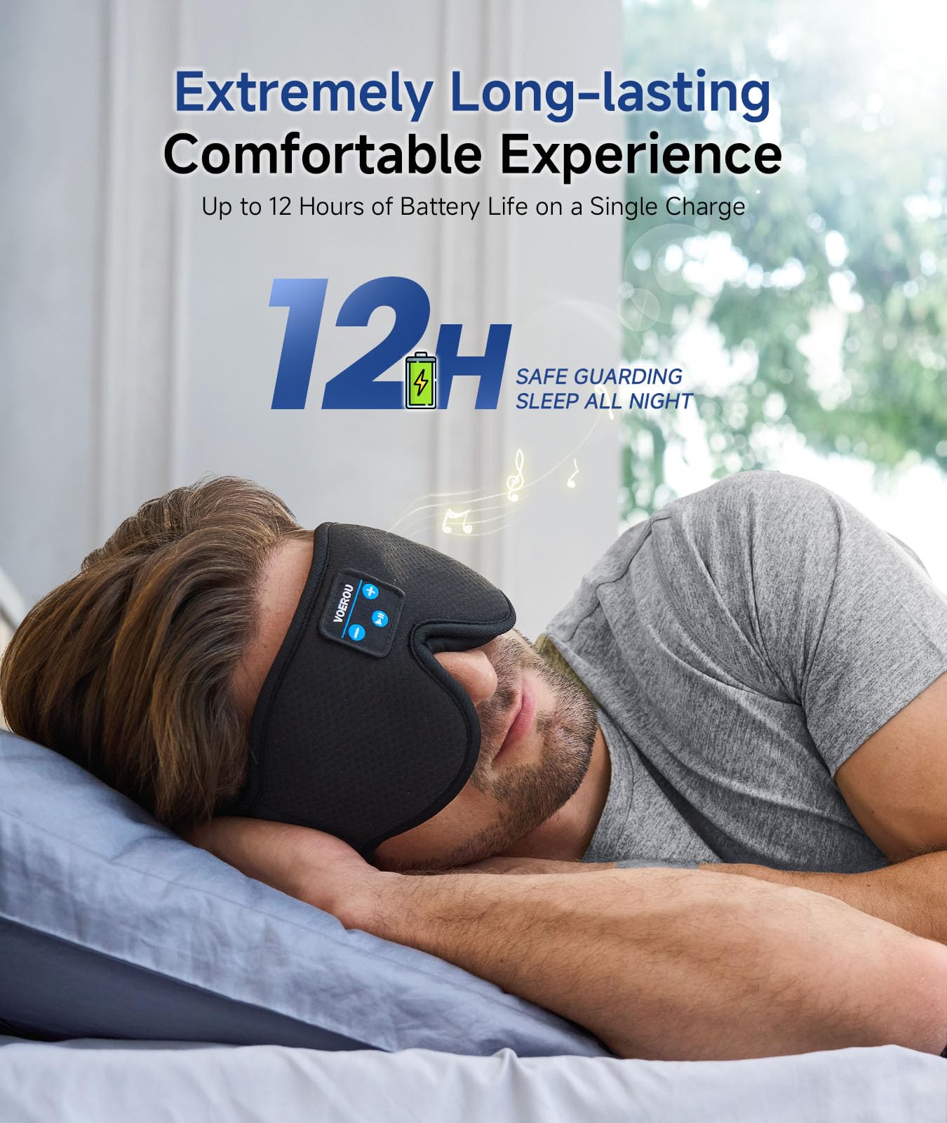 Voerou Sleep Headphones, 3D Bluetooth 5.4 Sleep Mask Wireless Eye Mask, Sleeping Mask with Bluetooth Headphones for Side Sleepers with Ultra-Thin Speakers, Perfect for Sleeping Travel Christmas Gifts