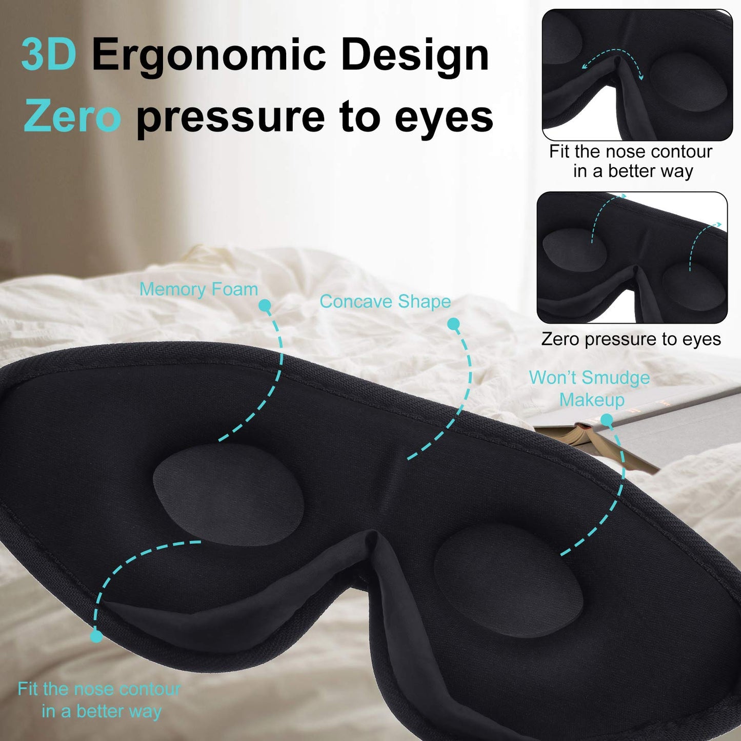 2 Pieces 3D Sleep Mask for Kids Memory Foam Contoured Eye Mask, Travel Sleep Eye Cover with Adjustable Strap, 3D Blindfolds(Gray and Green)