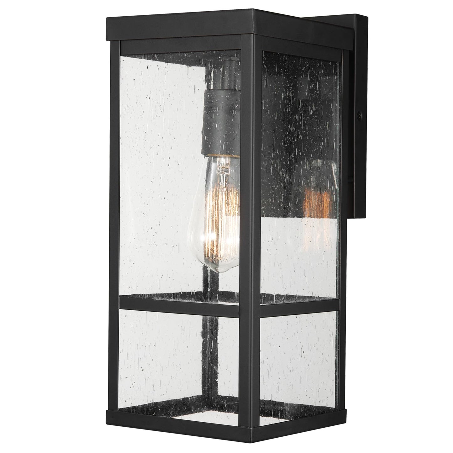 Globe Electric 44802 1-Light Outdoor Wall Sconce, Metal, Matte Black, Seeded Glass Shade