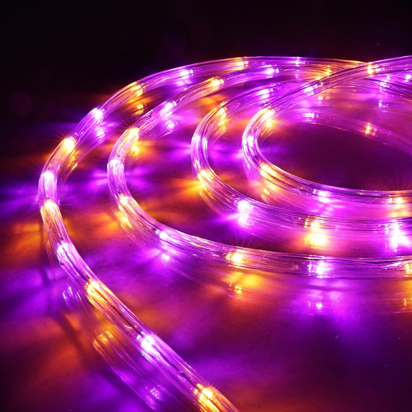 Jnaurb 50ft LED Rope Lights, Waterproof, 8 Modes, Flexible Tube Lighting, Orange & Purple
