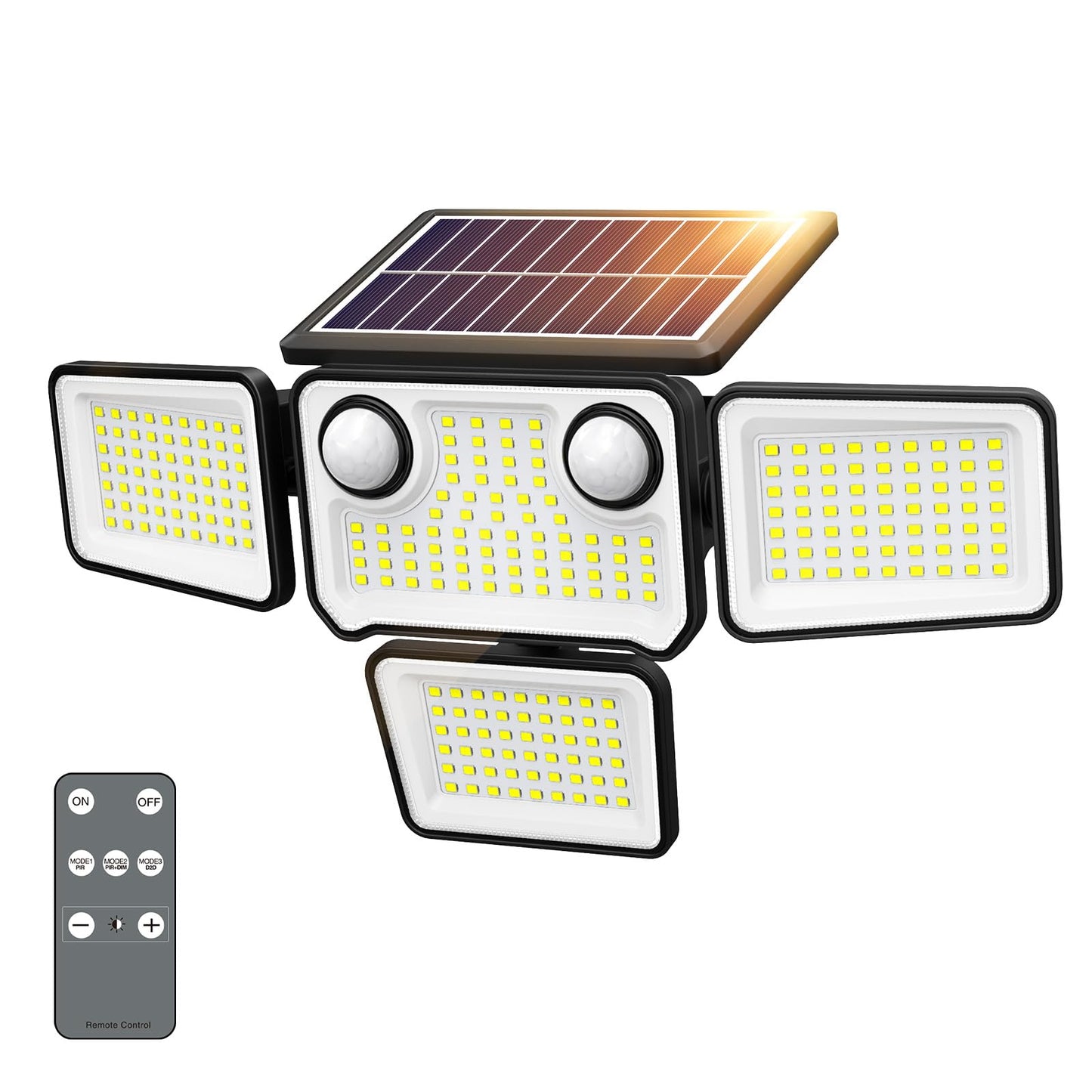 SZPOWER 4500LM Solar Flood Lights Outdoor, 254 LED, 2 Motion Sensors, Remote Control, Black, Model SZC05AS4-TY