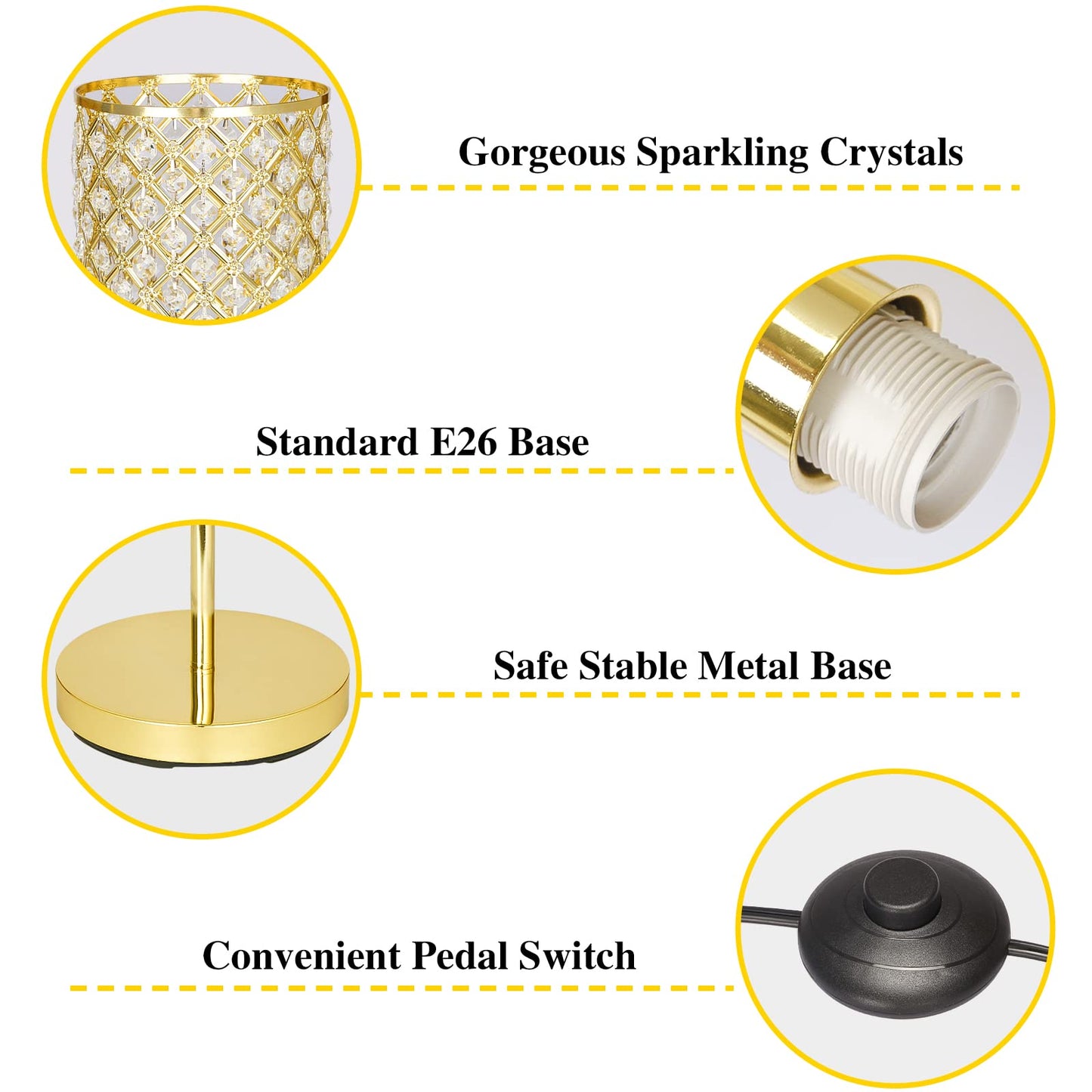 Seaside Village Gold Floor Lamp, Crystal Shade, On/Off Foot Switch, Modern Design for Living Room or Bedroom