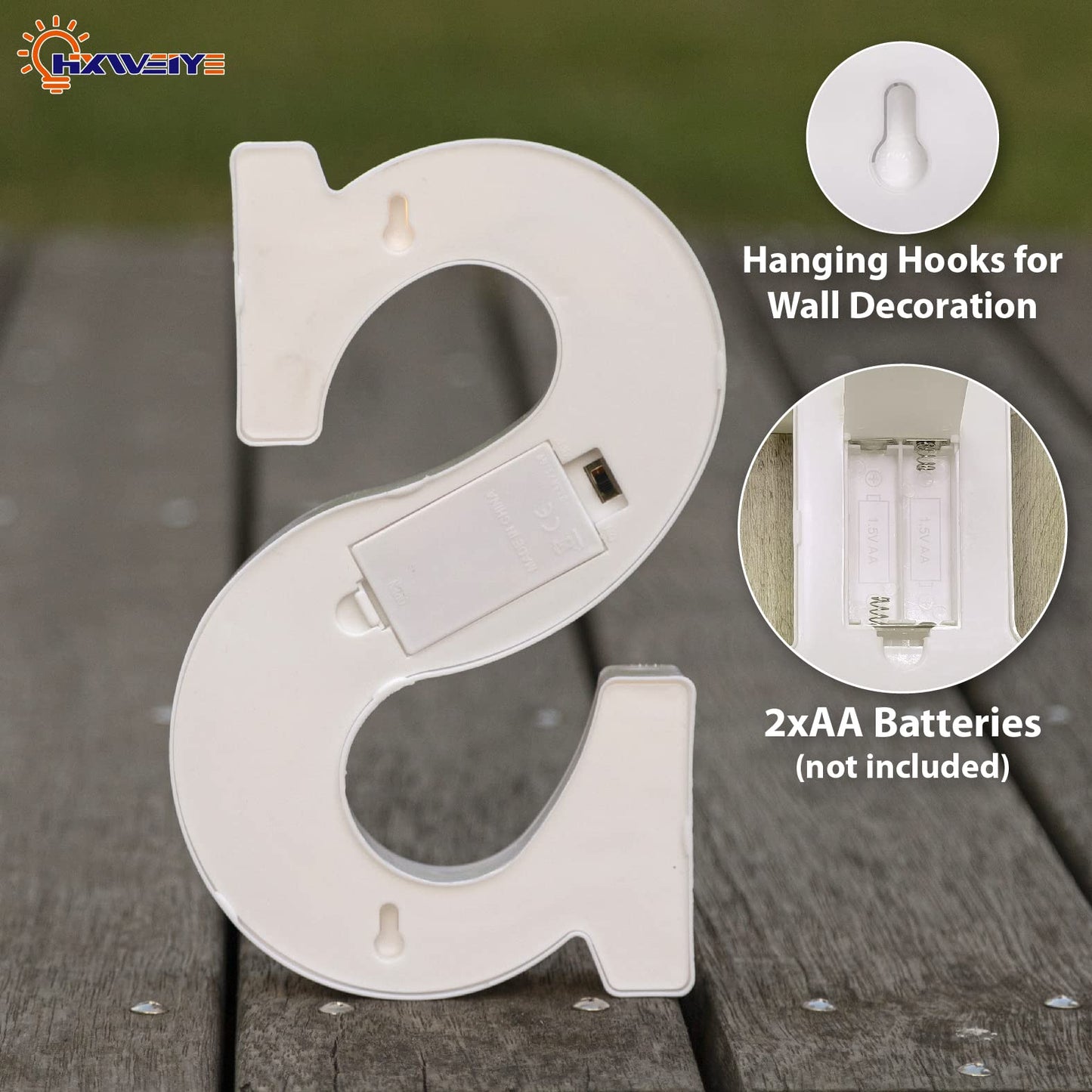 HXWEIYE LED Marquee Lights Sign, 26 Alphabet & 10 Numbers, Warm White-S, Battery Powered, Plastic for Party & Decor