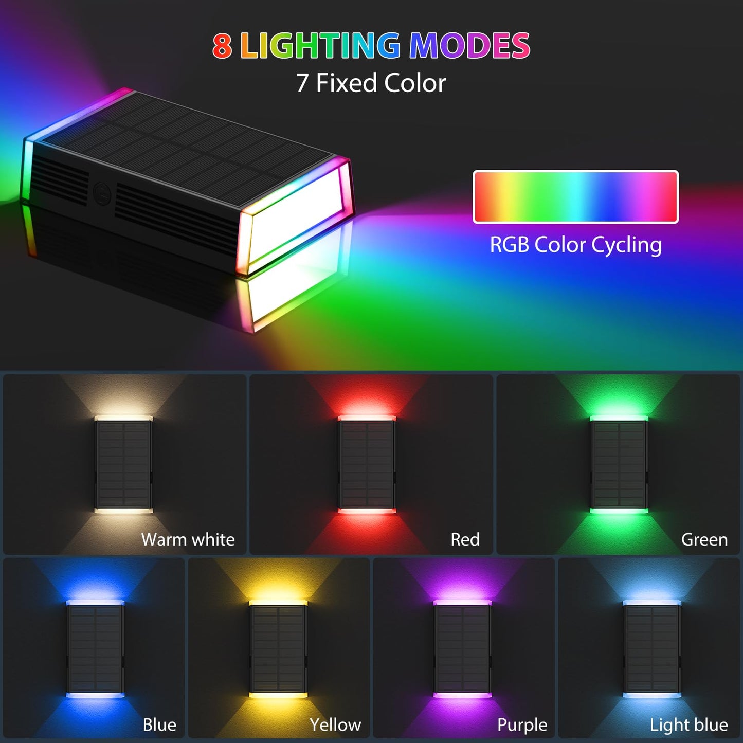 Ugdluck Solar Lights Outdoor 8 Lighting Modes Dusk To Dawn Lighting Wall Sconce Ip67 Waterproof Up And Down Solar Wall Light Front Door Light For House  Garage  Porch  Doorway Fence (8 Pack)