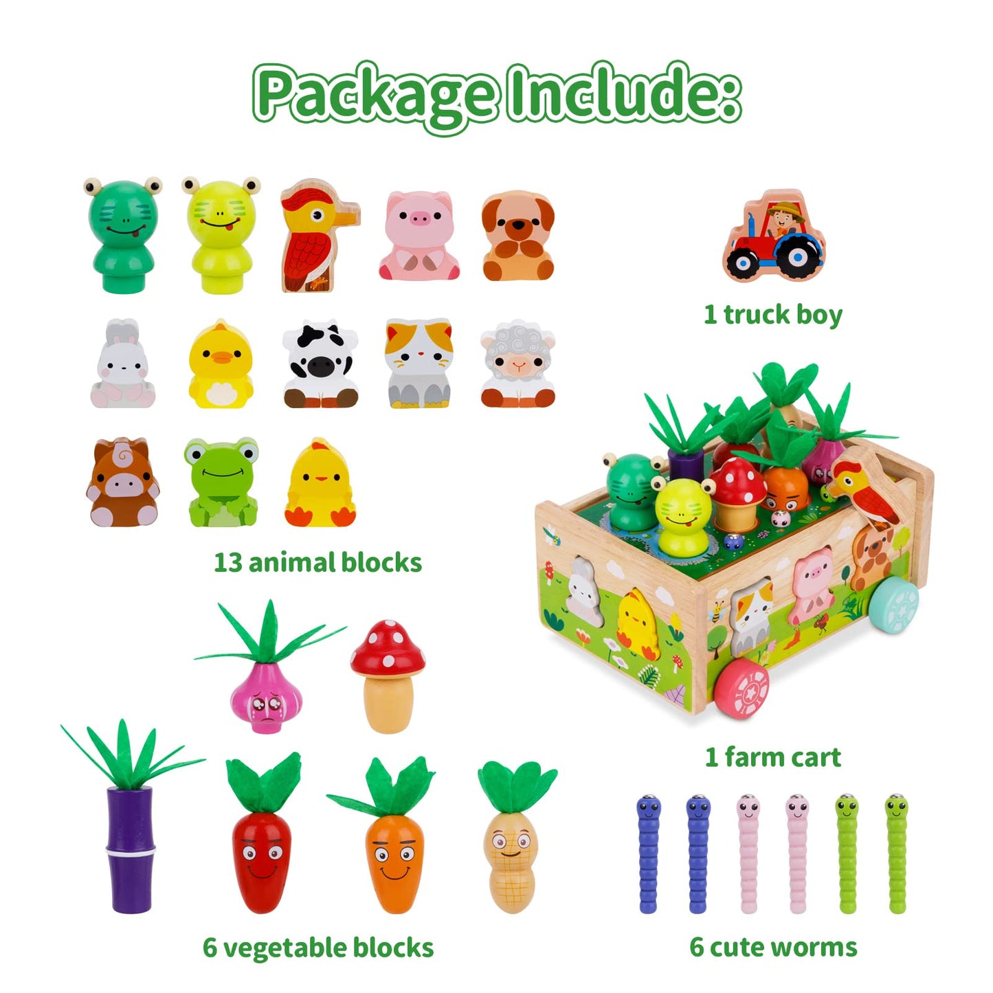 KMTJT Montessori Wooden Toddler Toys for 1 2 3 Years Old Boys Girls, Shape Sorting Toys First Birthday Gifts for 1-2 Years, Wood Animal Farm Car Preschool Educational Fine Motor Skills Toy