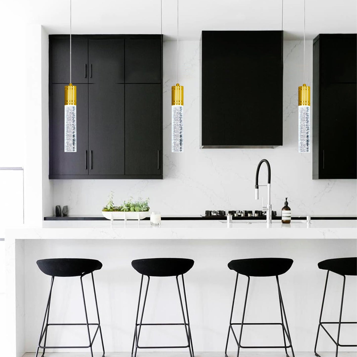 Haixiang Linear Chandeliers Led Pendant Lights For Kitchen Island Fixtures Bubble Crystal Chandeliers 6000K Daylight Led Bulbs Mini Pendant Lighting For Island Modern Pendant Light Fixtures