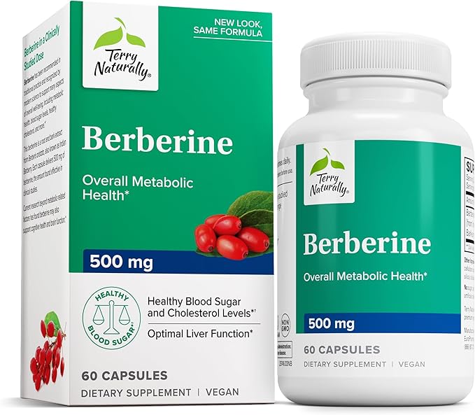 Terry Naturally Berberine - Dietary Supplement with Berberine - Liver Health Supplement for Metabolism Support - Joint Health Support for Men & Women - 60 Capsules