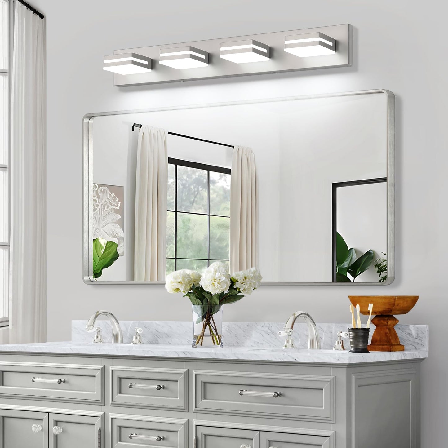 Sinerise Led Modern Bathroom Vanity Light Fixtures (4-Light  30-Inch)  Brushed Nickel Modern Acrylic Bathroom Wall Lighting Fixtures Over Mirror (Cool White 6000K)