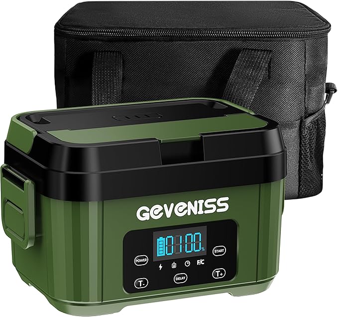 Cordless Electric Lunch Box for Adults – Battery-Powered Heated Lunch Box Food Warmer with 1.1L Stainless Steel Container, Timer Function, Leakproof, Portable for Work, Travel, Office