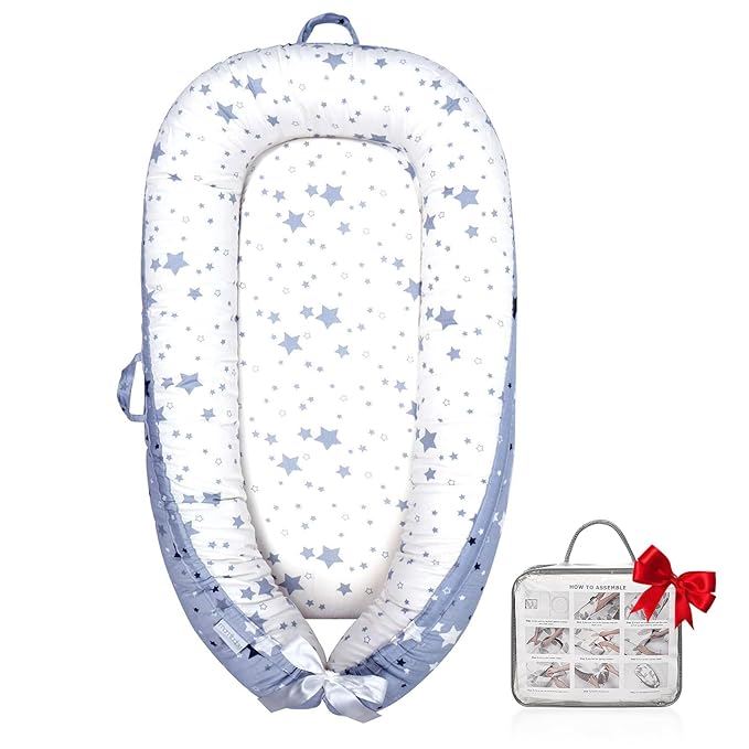 Baby Lounger | Organic Cotton Infant Lounger | Reversible, Adjustable & Portable Floor Lounger | Soft, Breathable, Washable Cover