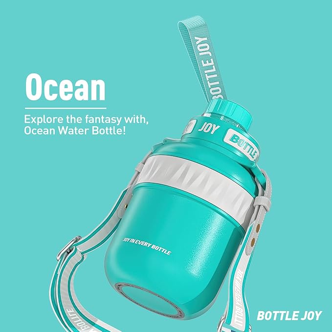 Stainless-Steel Water Bottle: Leakproof Lid, Perfect Sip, Double Insulated, Eco-Friendly, Dishwasher Safe & Stylish Strap (Ocean, 32 oz)