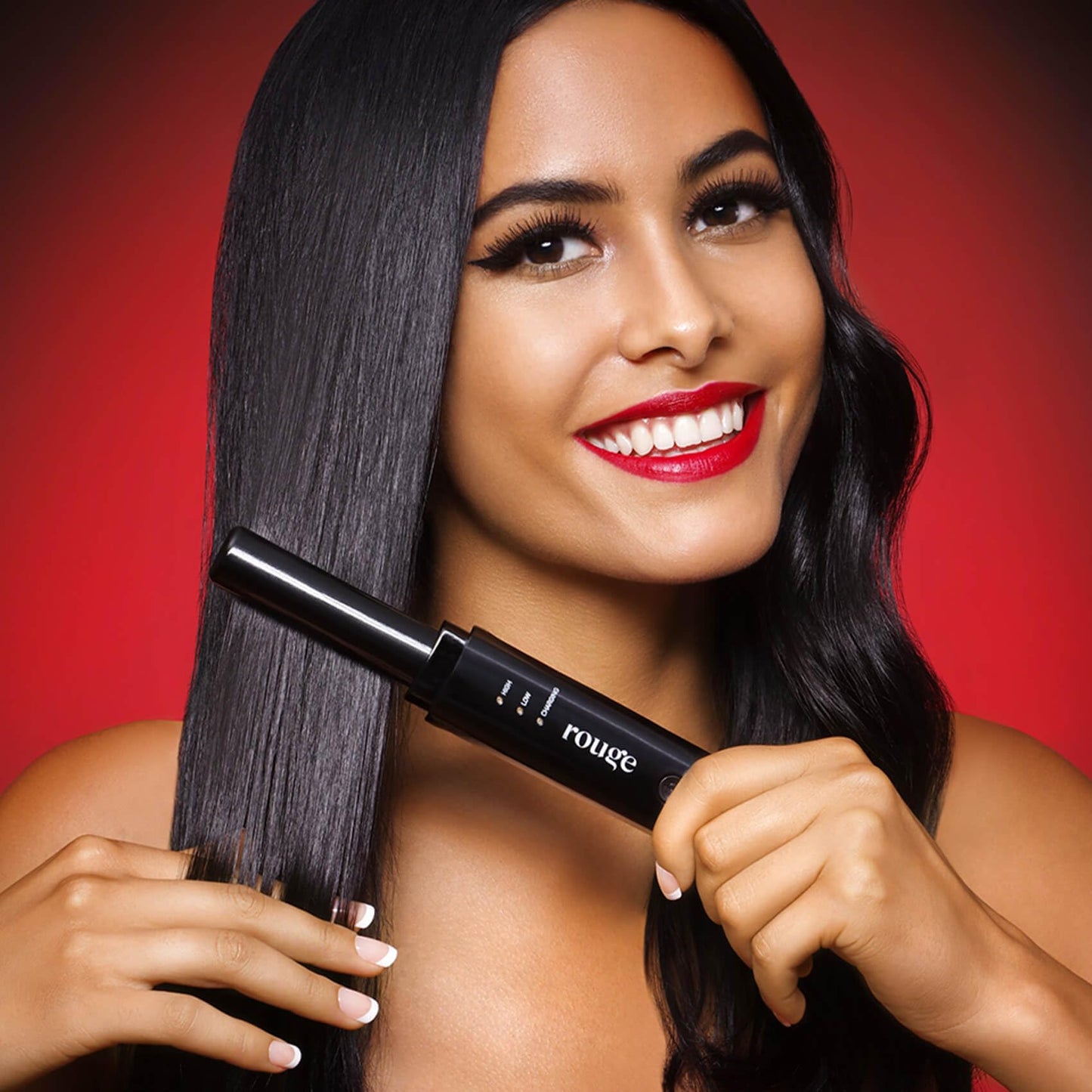 KISS Cordless Flat Iron Rouge Portable Hair Straightener,  Tourmaline Ceramic Plates, 350F - 420F, 50-Minute USB Rechargeable Li