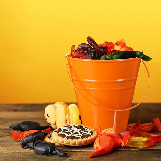 Sadnyy 12 Pack Metal Buckets with Handle, Galvanized Bucket 4.5 x 5 Inch Basket Bucket for Kids, Kids Party Supplies, Crafts for Christmas Halloween Christmas Candy Bars Vase Crafts(Horror Color)