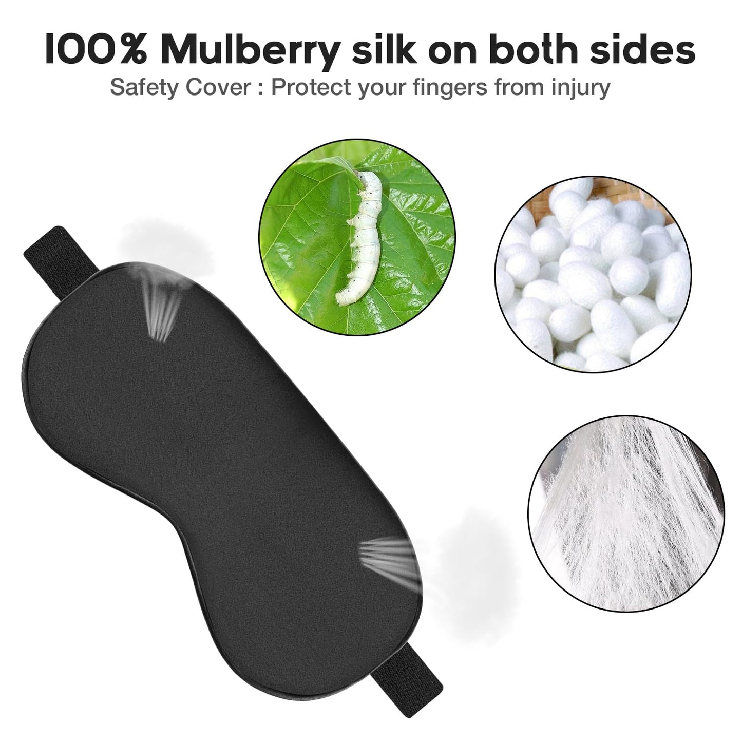 Ukissim Silk Sleep Mask, Adjustable Soft Eye Cover for Comfortable Sleep & Naps, Pressure-Free, Machine Washable - Black