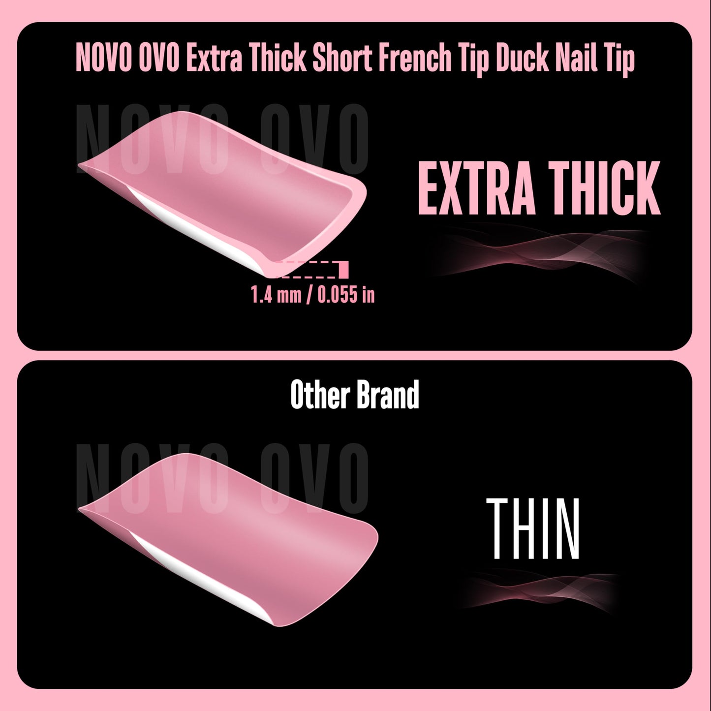 NOVO OVO White French Tip Short Duck Nail Tips Press on, BERRY PINK Pre-designed Soft Gel Nail Extension, Extra thick Full Cover