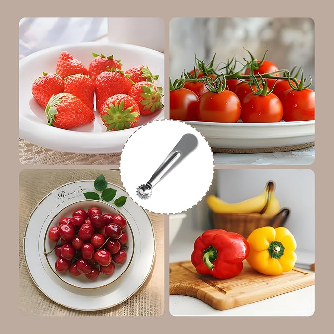 4 PCS Tomato Corer Strawberry Huller Tool,Strawberry Stem Remover,Stainless Steel Fruit Stem Remover for Tomato,Vegetable and Fruit Corers,Perfect for Kitchen