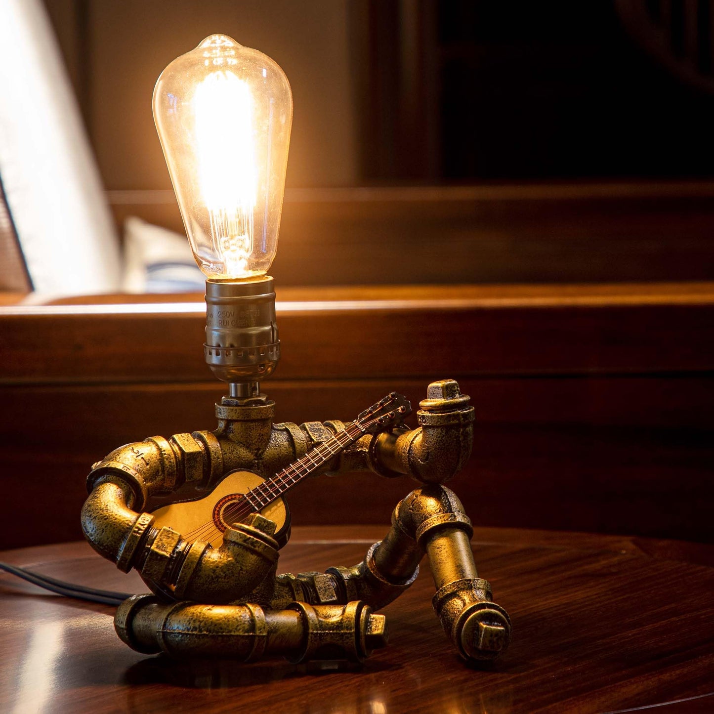 Lcyy.Tg Steampunk Guitar Table Lamp, Industrial Metal Design, Bronze Finish, Perfect Gift For Music Lovers