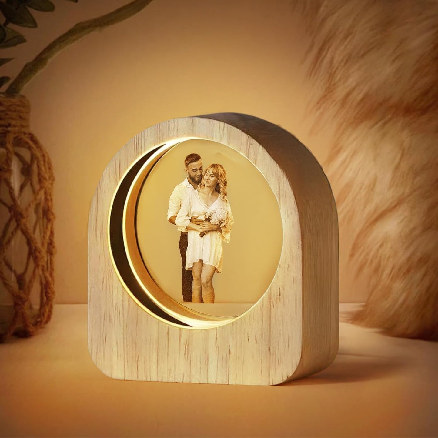 Custom 3D Crystal Photo Night Light – Personalized Glass Photo Ball with Customized 3D Picture Engraving, LED Light Wood Base, Unique Custom Gifts for Family, Pets, Birthday, Valentine's Day (Style 2)