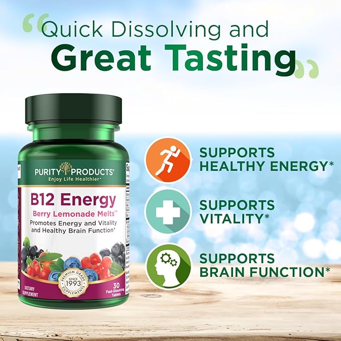 Purity Products MagBlue + B-12 Energy Melt - MagBlue (Magnesium Bisglycinate Chelate Buffered + Vitamin D3 + Organic Blueberries + More) - B12 Berry Melt (Methylcobalamin B12 + B6 + D3 + More)