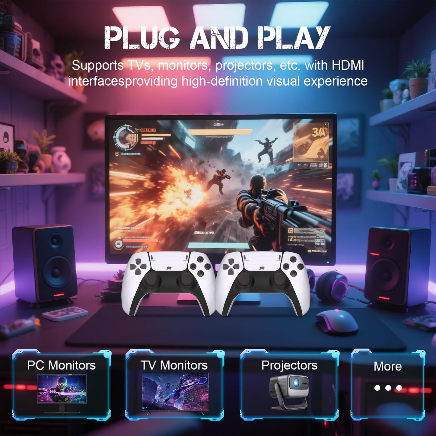 Retro Gaming Console Stick, Classic Video Games Stick with 4K HDMI, Built-in 23 Emulators, 20000+ Games - Plug & Play TV Video GameStick with Upgrade Dual 2.4G Wireless Controllers